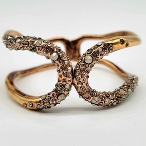Alexis Bittar Clear Diamond Swarovski Crystal and Silver Studded Rose Gold Cuff
